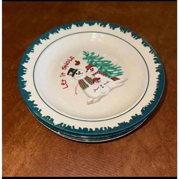 Set Of 4 Arcoroc International Let It Snow Snowman Plates 1986 6.5 Inches Made I - Picture 2 of 5